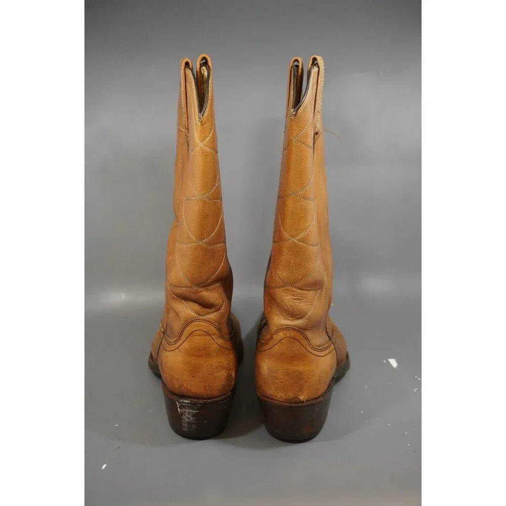 Vtg 60s Acme Honey Cognac Leather Cowboy Boots Mens 9 Avonite Hypalon Work